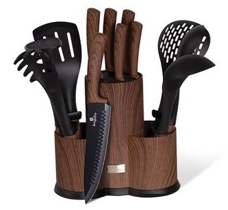 Sada nožů Berlingerhaus a kuchyňského náčiní ve stojanu 12 ks Ebony Line Rosewood