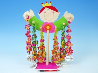 Korálky dřevo 72ks na dřevěném stojánku