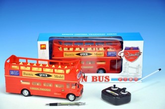 Autobus RC Londýn červený patrový plast 27x13x8cm na vysílačku na baterie se světlem v krabici