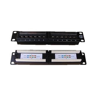 DATACOM Patch panel UTP 10\" 12 port CAT5E, 2x6 pozic, 1U, zadní zářez, černý