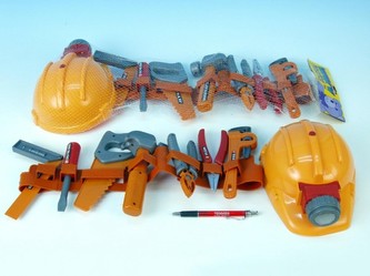 Nářadí plast 7ks s opaskem a přilbou se světlem v síťce