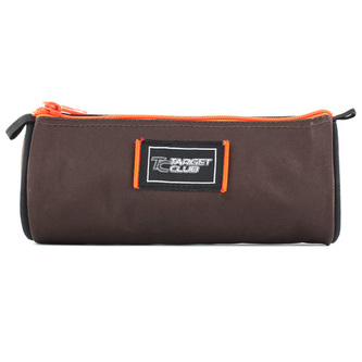 Školní penál Target kulatý, hnědý, oranžový zip