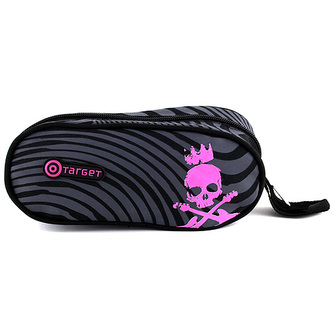 Školní penál Target elipsovitý, motiv růžové lebky