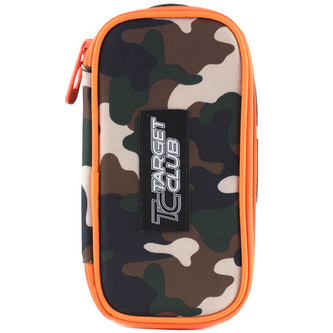 Školní penál Target jednopatrový, hnědý, oranžový zip