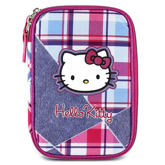 Školní penál s náplní Hello Kitty jednopatrový, motiv jeans