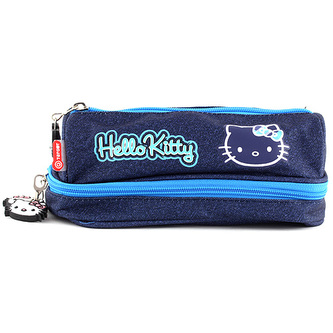 Školní penál bez náplně Hello Kitty dvoukomorový, tmavě modrý s motivem Hello Kitty