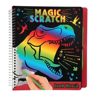 Škrabací sešit Dino World S duhovým podkladem, včetně škrabátka