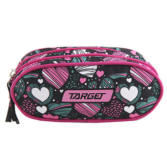 Školní penál Target Srdce, barva růžovo-zelená