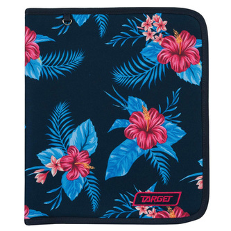 Desky na zip Target Modré s květinami, formát A4, s kroužkovým mechanismem