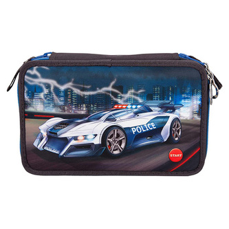 Penál s výbavou Monster Cars Policie, třípatrový, s LED podsvícením