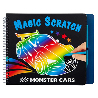 Škrabací sešit Monster Cars S duhovým podkladem, včetně škrabátka
