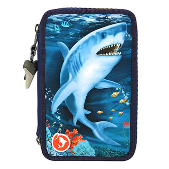 Penál s výbavou Dino World Žralok, třípatrový, s LED podsvícením