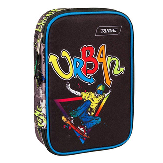 Školní penál s náplní Target Urban Jump, jednopatrový, šedo-žluté vzory