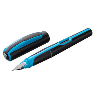 Plnící pero Pelikan Typ hrotu M, pro leváky i praváky, neonová modrá