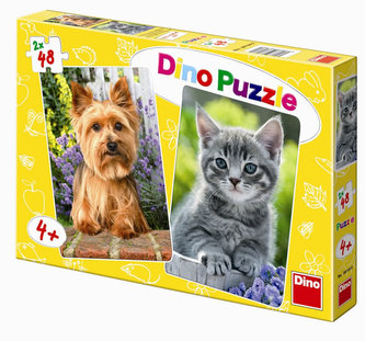 Yorkshire a Kotě - puzzle 2 motivy v bal