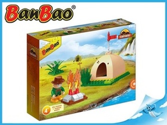 BanBao stavebnice Safari malý stan s ohništěm 46ks + 1 figurka ToBees v krabičce