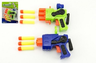 Pistole na pěnové náboje plast 14cm, 2 barvy, na kartě - 1 kus