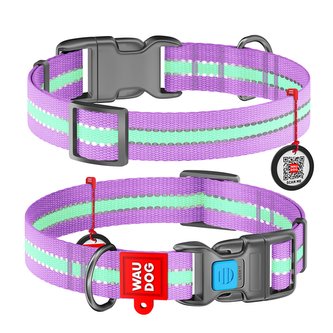 Obojek nylonový Waudog Glow fialový QR (35-58cm/2,5cm)