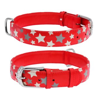 Obojek kožený Waudog Stars červený (38-49cm/2,5cm)