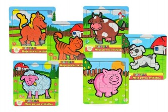 Mini puzzle dřevěné Moje první zvířátka pro nejmenší 15 x 15x 0,8cm (1ks - 9 dílků) 6 druhů MPZ 12m+