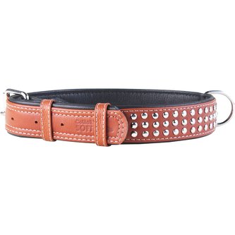Obojek kožený Waudog Soft s cvočky - hnědý (46-60cm/3,5cm)