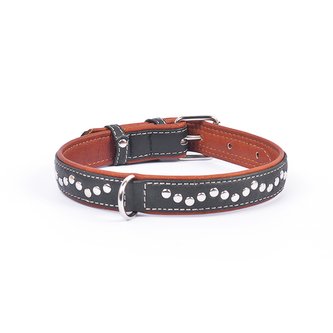 Obojek kožený Soft s cvočky - černý (38-49cm/25mm)