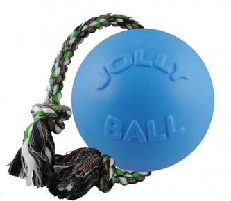 Jolly Ball Romp-n Roll 10 cm - míč s provazem světle modrý (s vůní borůvky)