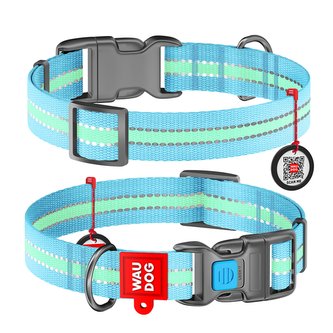 Obojek nylonový Waudog Glow modrý QR (24-40cm/2,0cm)