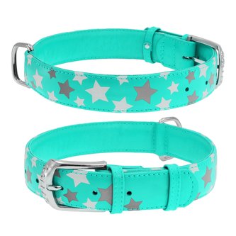 Obojek kožený Waudog Stars mint (21-29cm/1,2cm)