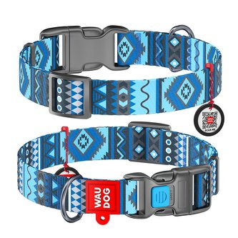 Obojek nylonový Waudog Ethno Blue QR (31-49cm/2,5cm)