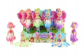 Panenka v květinové sukni 14cm plast asst 4 barvy v kornoutu 12ks v dbx