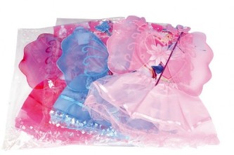 Křídla víla karneval se sukní, čelenkou a hůlkou asst 3 barvy v sáčku 50x53cm