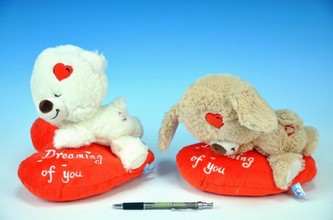 Zvířátko plyš 20cm ležící na srdíčku 20x22cm asst 2 barvy 0m+