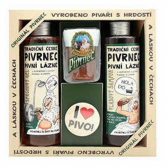 Bohemia Gifts Sada Pivrnec gel 250ml, šampon 250ml, mýdlo 70g a button