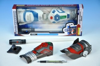 Sada vesmírný bojovník meč svítící 32cm + doplňky na baterie se zvukem asst 2 barvy v krab.