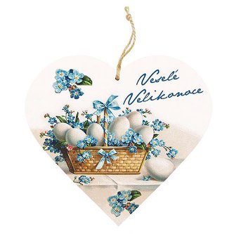 Bohemia Gifts Dekorativní dřevěné srdce 13 cm Velikonoce - vajíčka