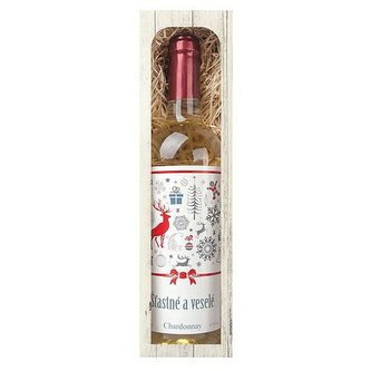 Bohemia Gifts Vánoční víno 0,75 l - Šťastné a veselé - Chardonnay