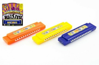 Harmonika plastová 13cm, 3 barvy, na kartě - 1 kus
