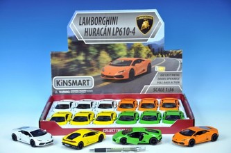 Auto Kinsmart Lamborghini Huracan kov 13cm na zpětné natažení asst 4 barvy