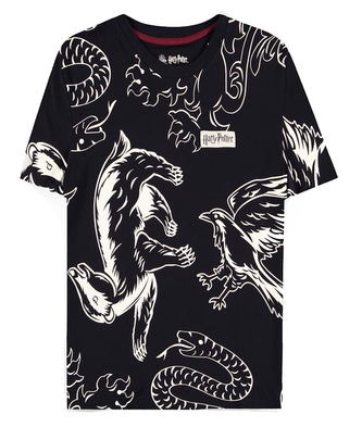 Dámské tričko Harry Potter: Heraldická zvířata (L) černá bavlna