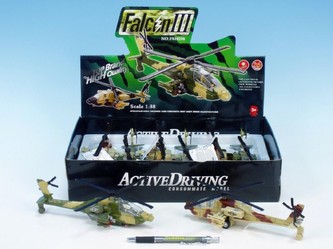 Śmigłowiec metal/plastik 20 cm na naciąg, zasilanie 3×AG3, z dźwiękiem i światłem, mix 2 kolory, 6 szt. w pudełku