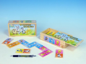 Domino Baby Looney Tunes společenská hra dřevo 28ks v dřevěné krabičce 18,5x10x5cm od 10 měsíců