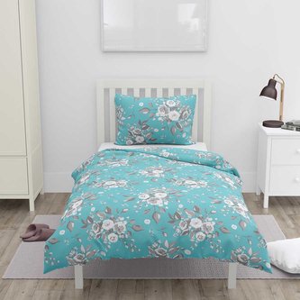 Bavlněné  povlečení na jednolůžko, modré, růže