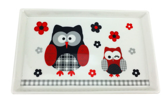 Home Elements tácek porcelán Černá sova 19x12 cm