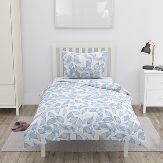 Bavlněné povlečení na jednolůžko, modré lístky