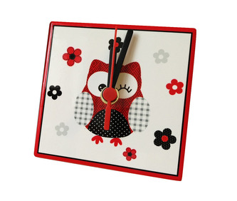 Hodiny ker. 11 cm, červená sova