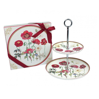 Porcelánový dvoupatrový stojan na cukroví - Vlčí máky