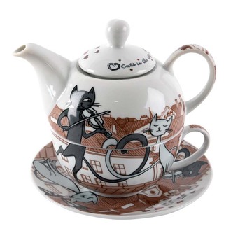 Home Elements třídílný čajový set Kočky ve městě