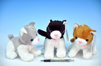 Kočka plyš 13cm s mašlí na baterie se zvukem; 3 druhy od 0 měsíců - 1 kus