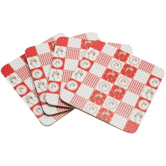 Podtácek MDF 10*10 cm, Elegant červená, set 4ks